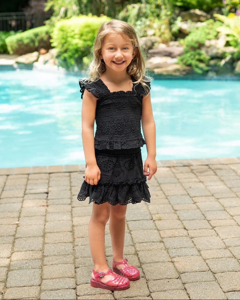 Girls Kayla Skirt Set In Black Eyelet - Mycitystee