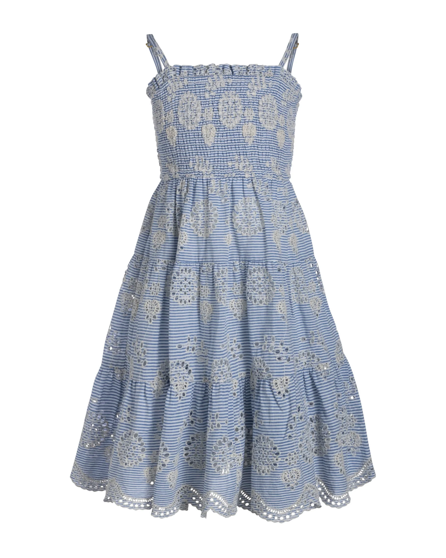 Girls Lila Dress In Sky/Natural Eyelet - Mycitystee