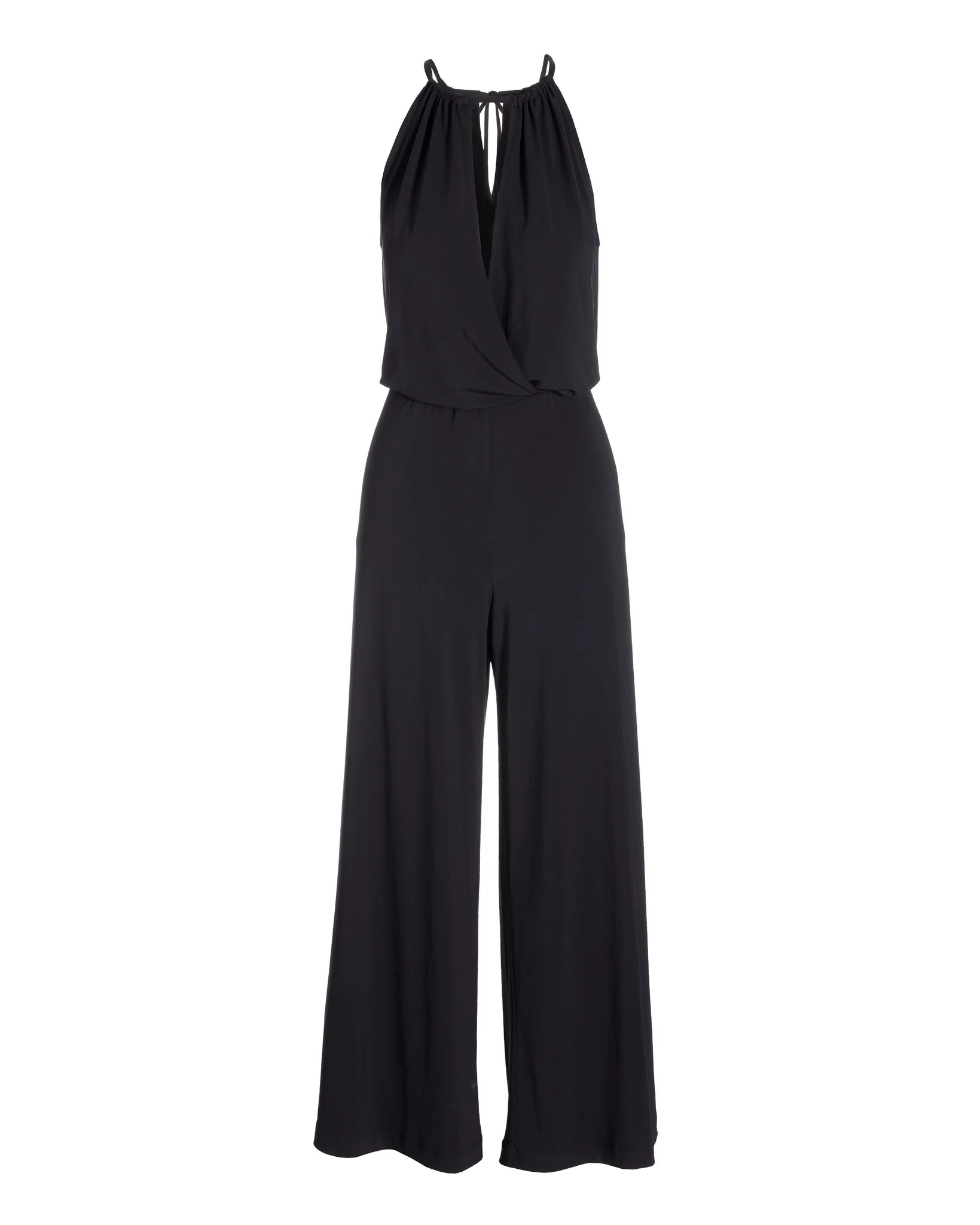 High-Neck Keyhole Blouson Knit Jumpsuit Black - Mycitystee