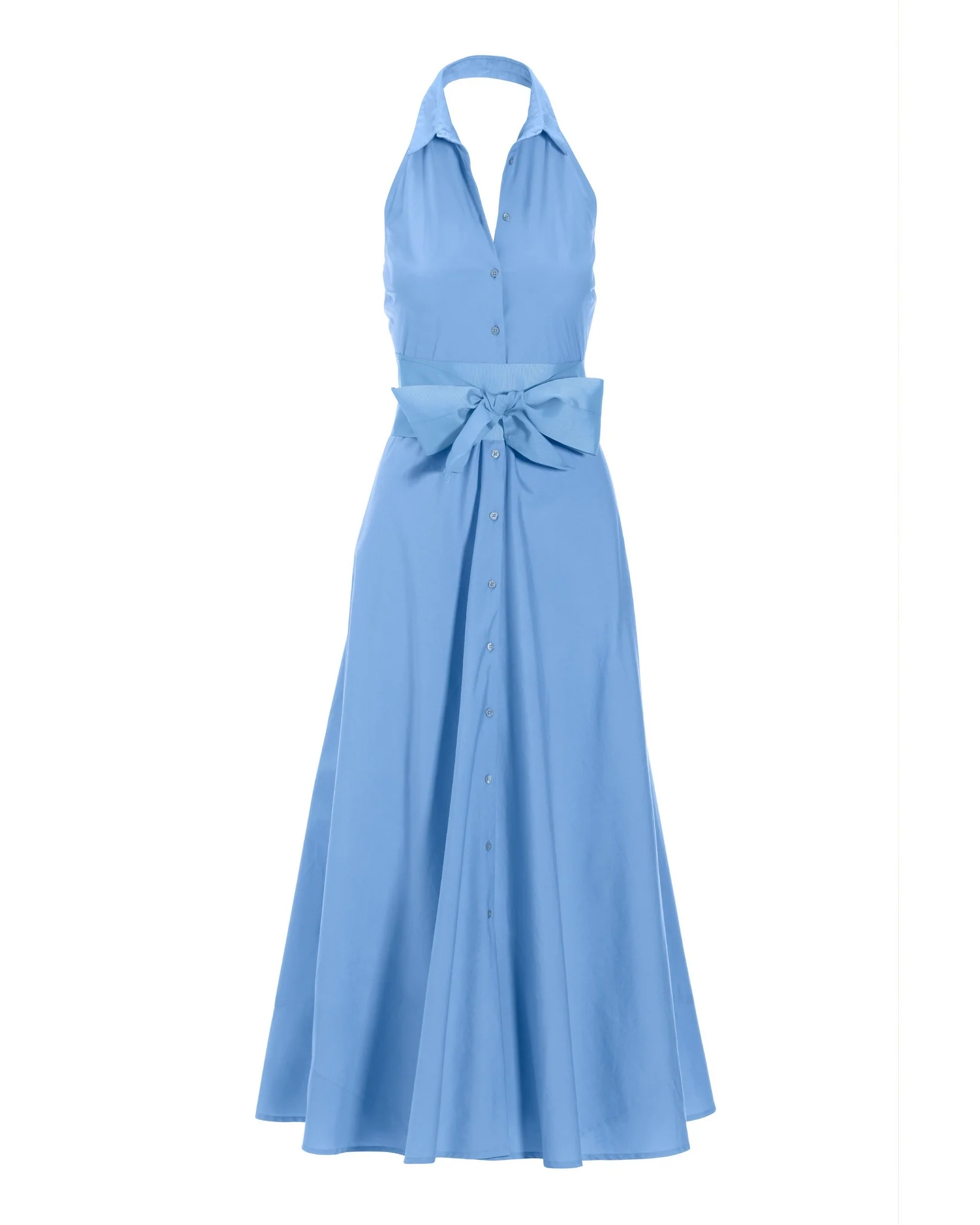 Belted Poplin Shirt Dress Maxi Powder Blue - Mycitystee