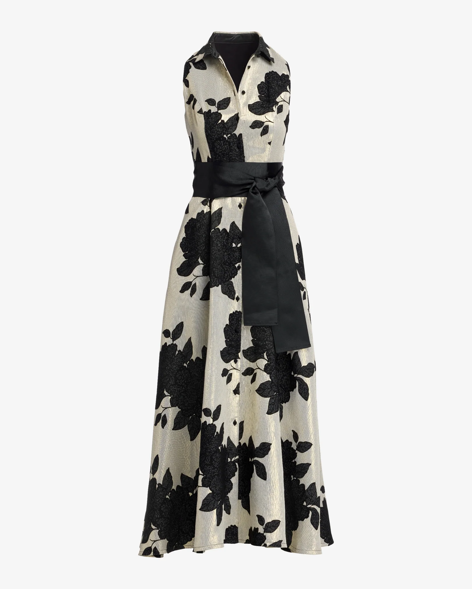 Metallic Jacquard Floral Shirt Dress Black Multi - Mycitystee