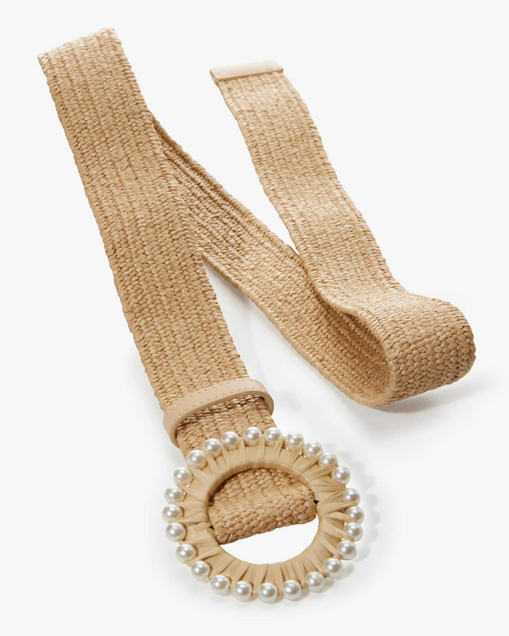 Pearl Round Raffia Stretch Belt Natural - Mycitystee