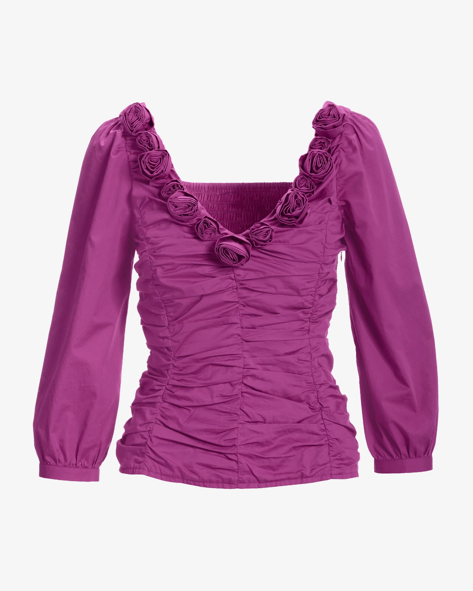 Rosette Ruched Poplin Blouse Vivid Viola - Mycitystee