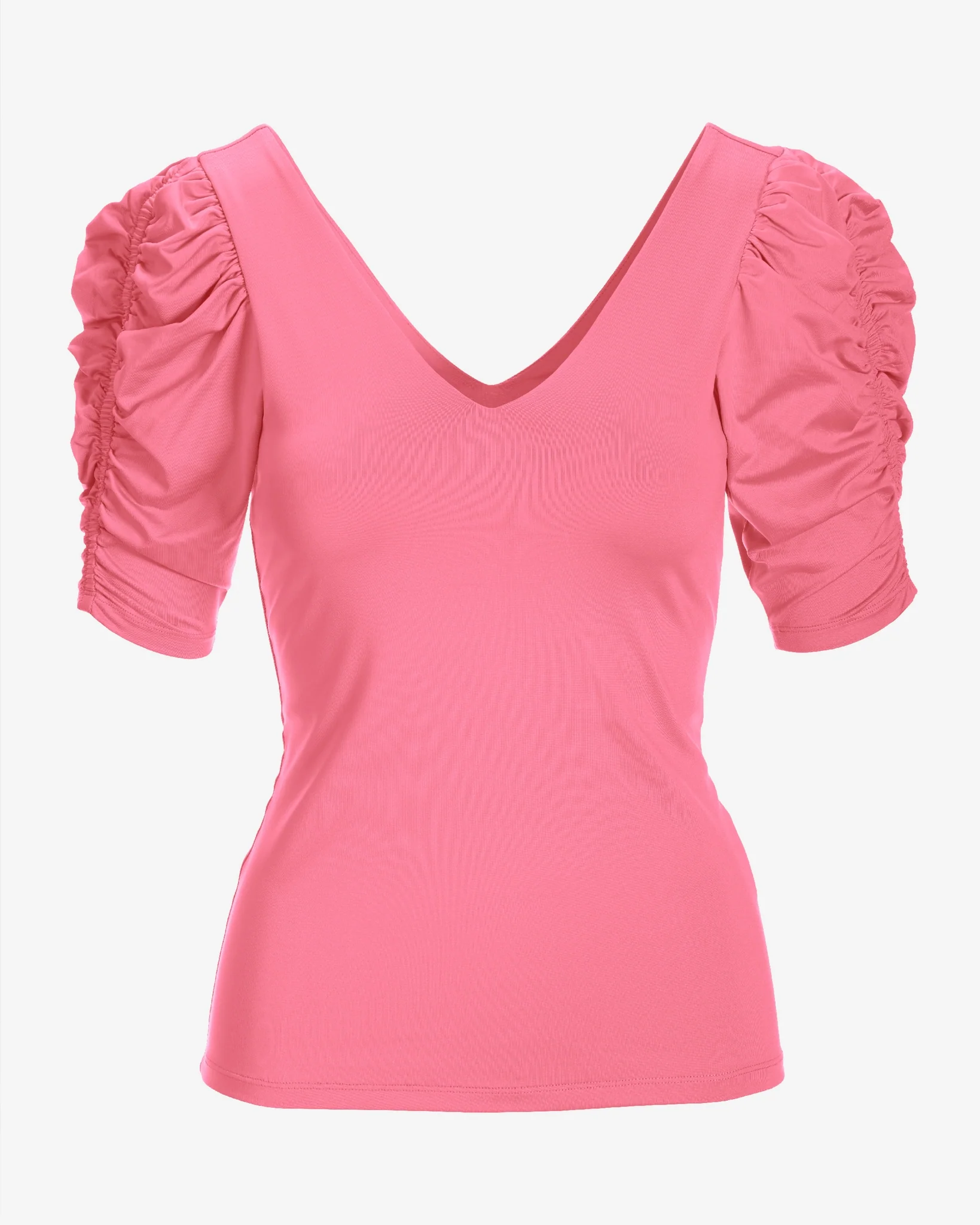 So Modern Ruched Sleeve V Neck Top Aurora Pink - Mycitystee