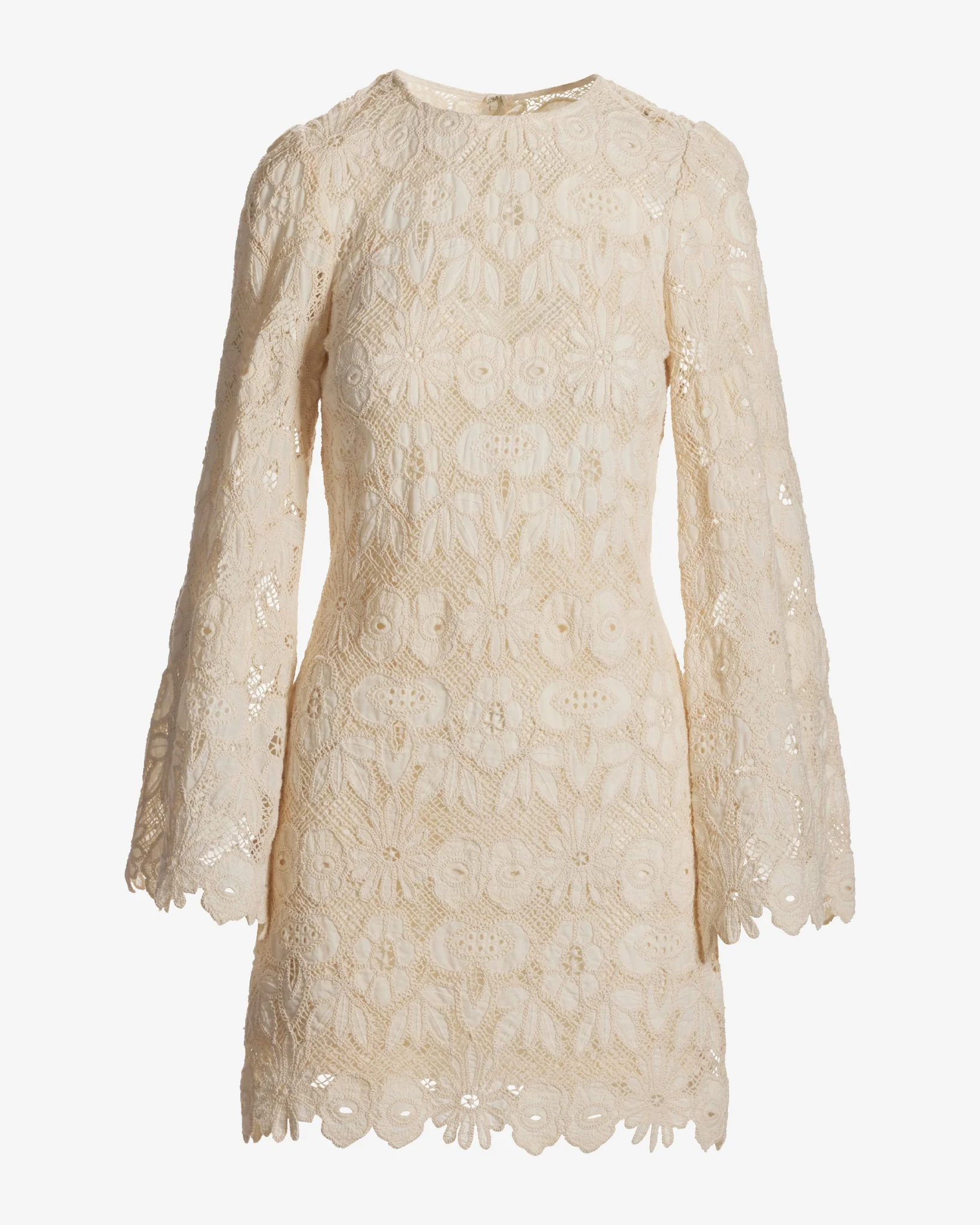 Crochet Lace Bell Sleeve Dress Cream - Mycitystee