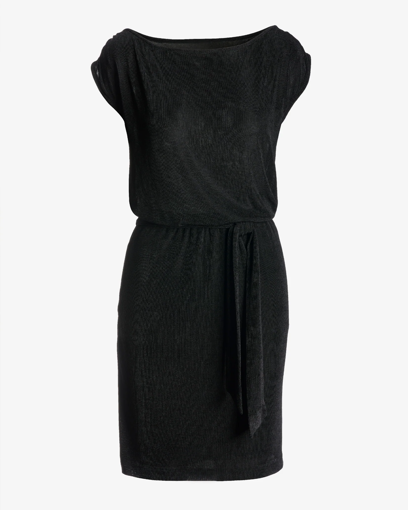 Boat Neck Blouson Versatile Slinky Knit Dress Black - Mycitystee