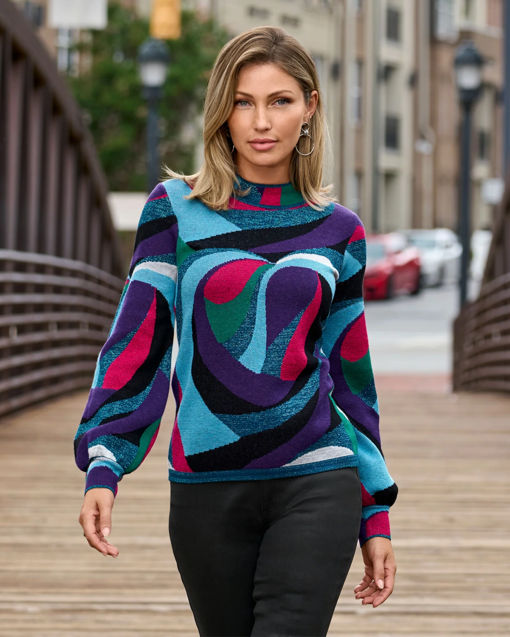 Abstract Jacquard Mock Neck Sweater Multi - Mycitystee