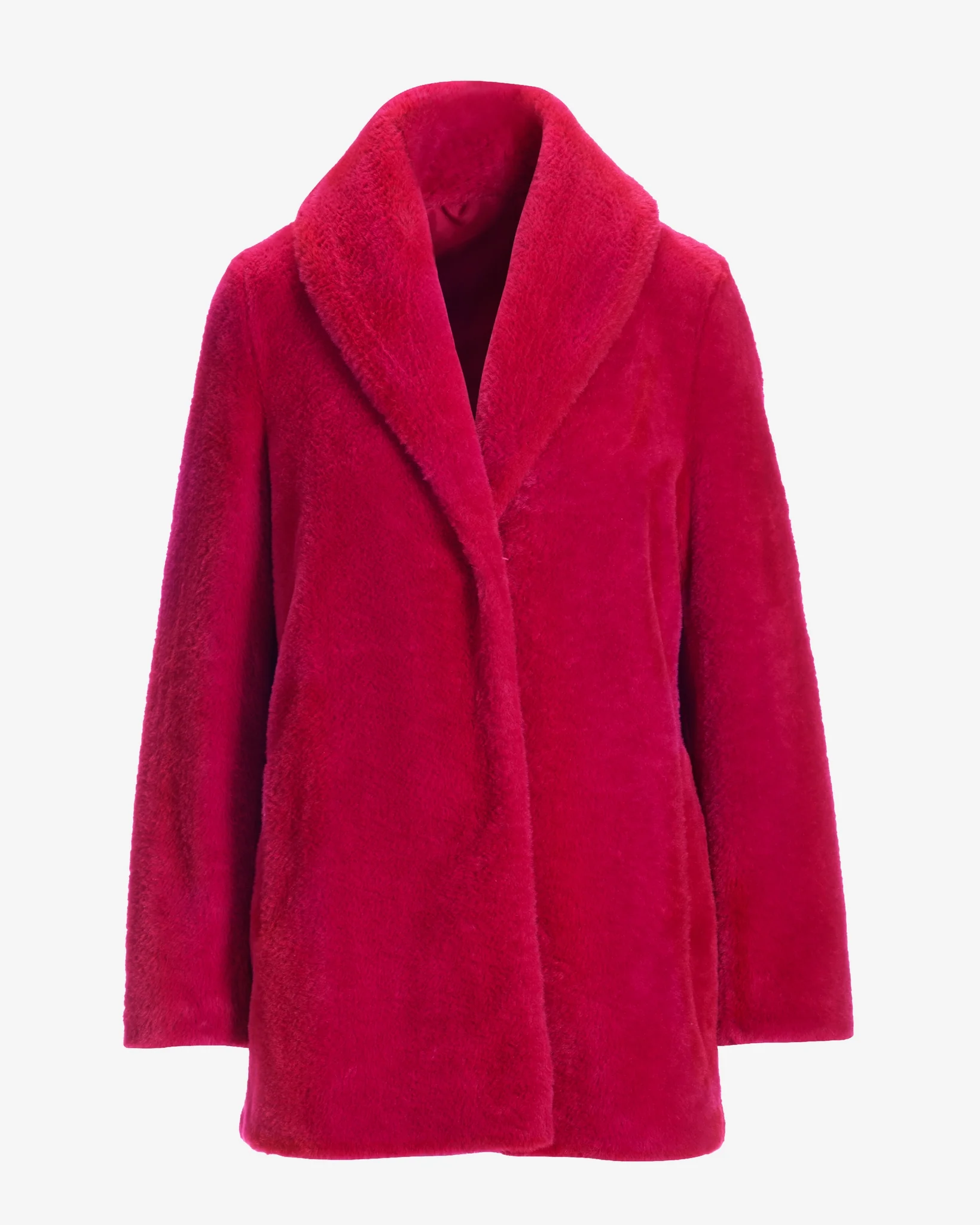 Shawl Collar Faux Fur Coat Cerise - Mycitystee