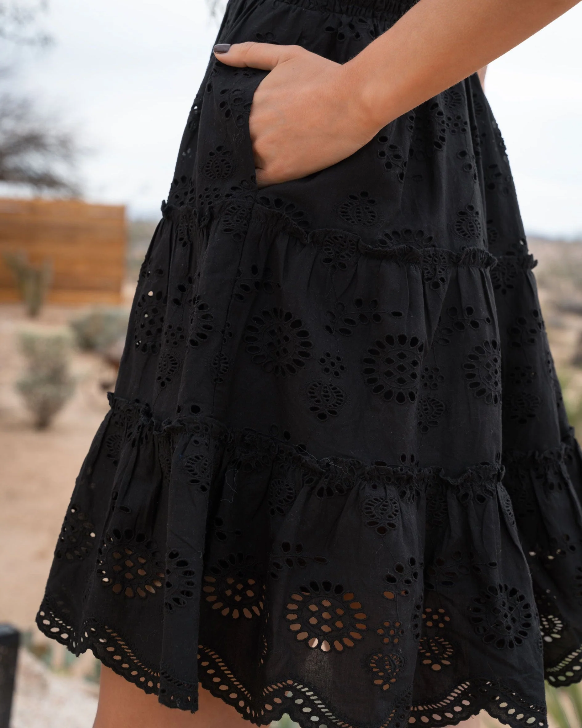 Hannah Dress In Black Eyelet - Mycitystee