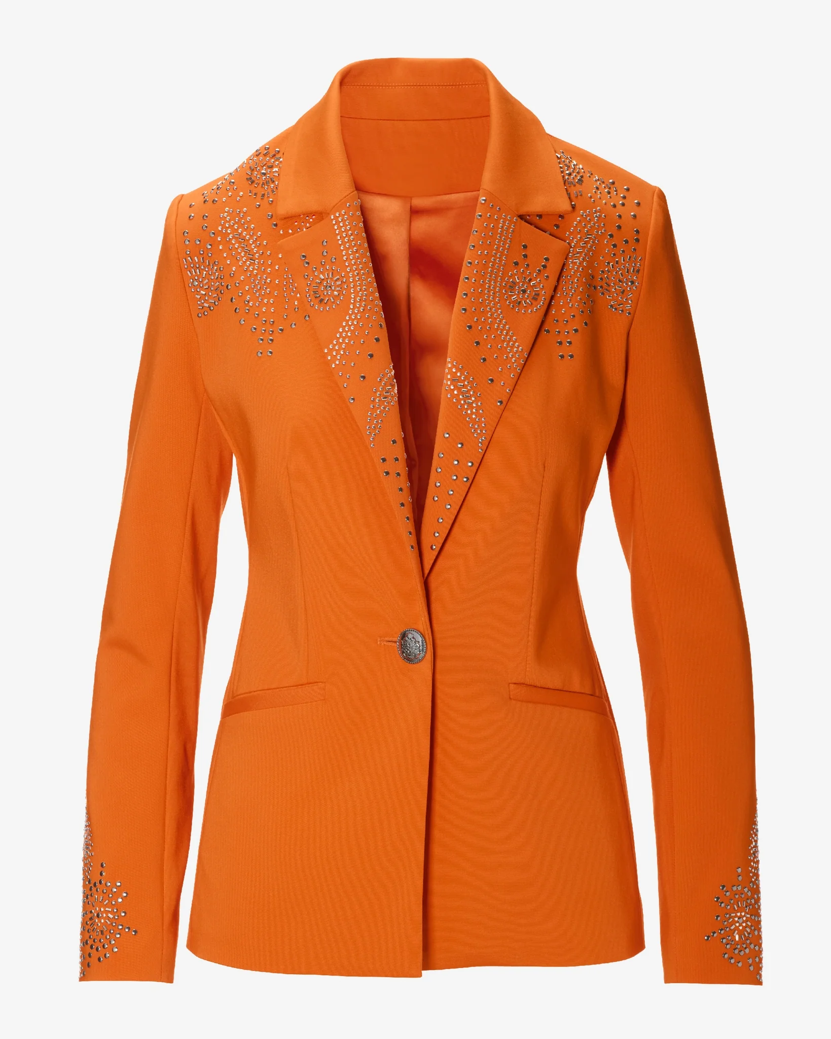 Embellished Modern Single Button Blazer Dark Orange - Mycitystee