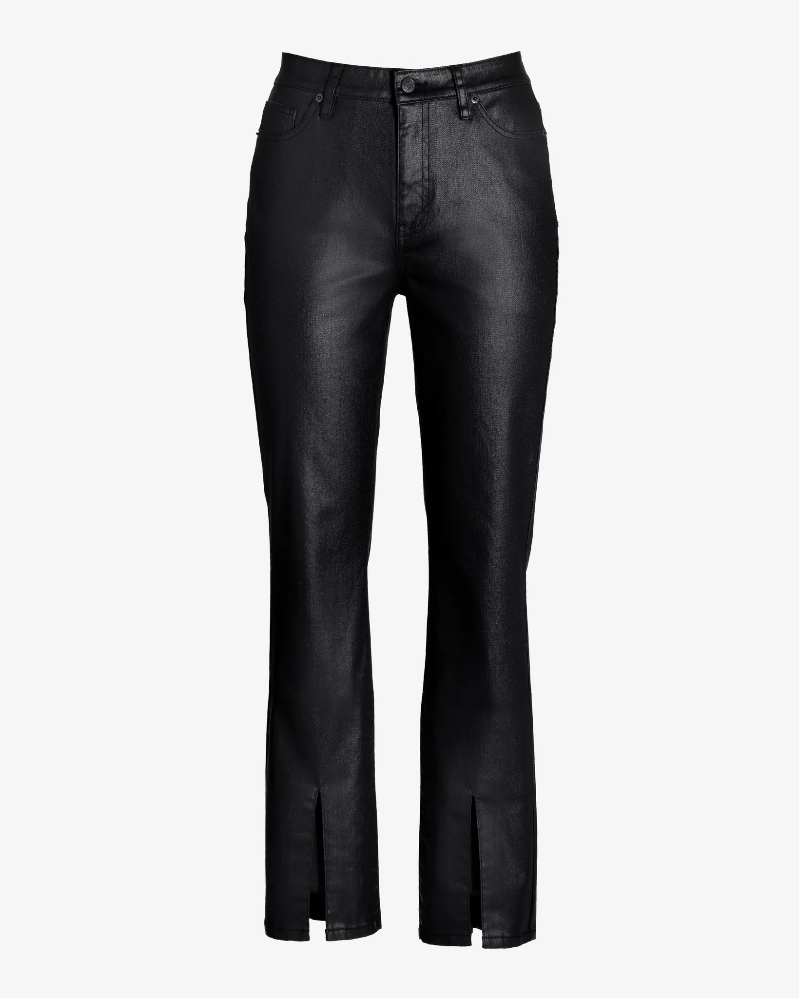 Newport High Rise Slit Front Coated Slim Straight Jean Black - Mycitystee