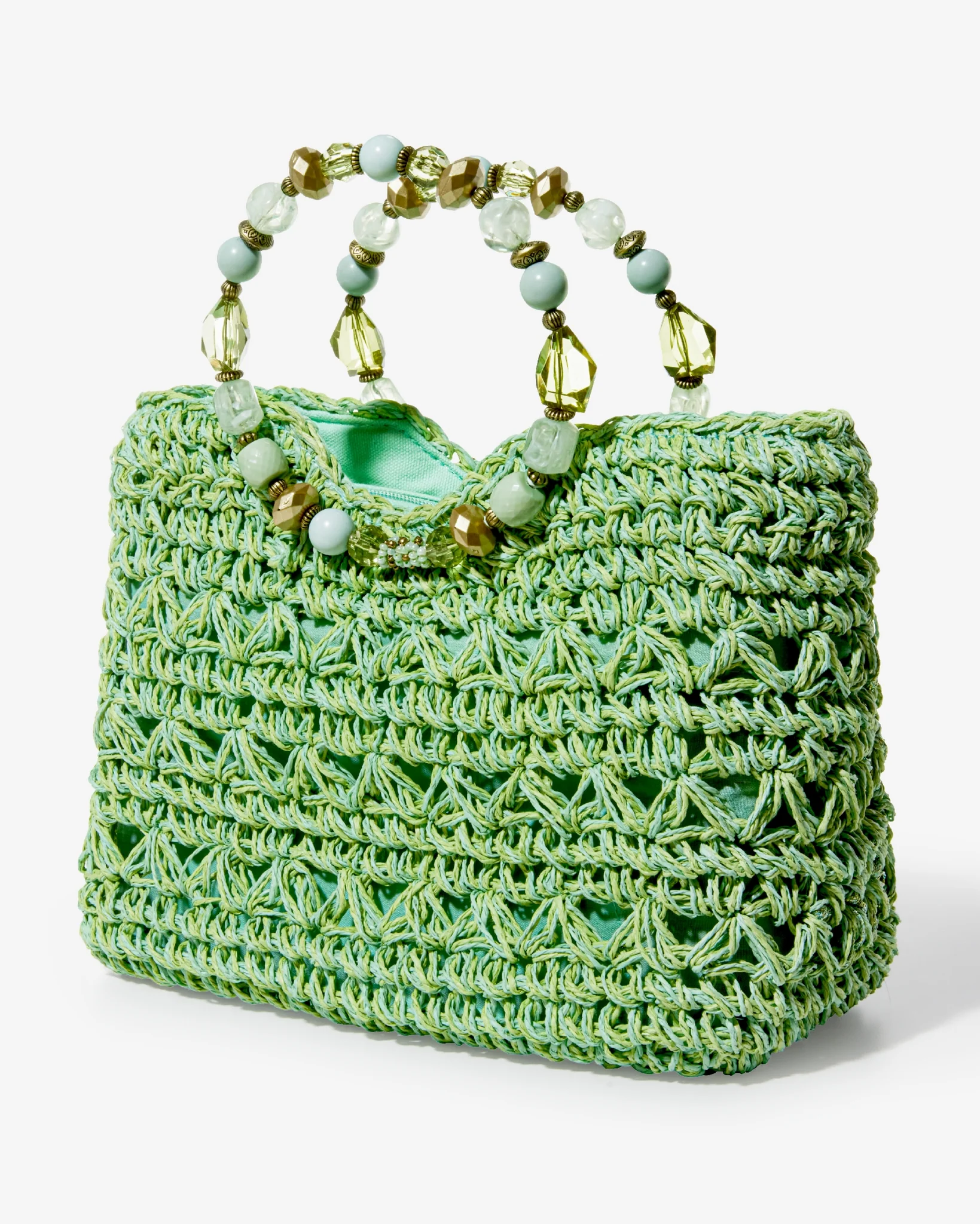 Gem Top Handle Woven Bag Green - Mycitystee