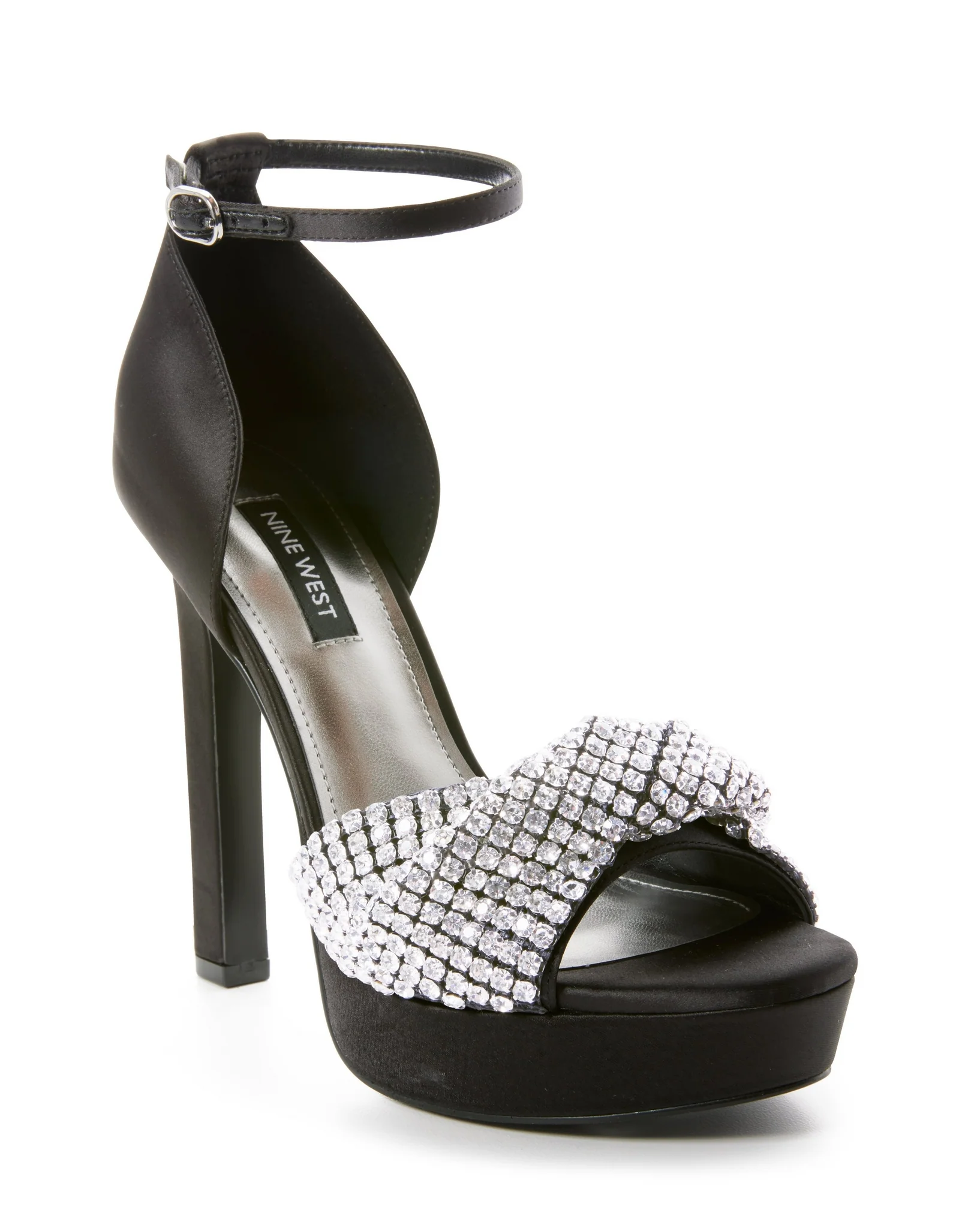 Rhinestone Embellished Platform Heel Black - Mycitystee