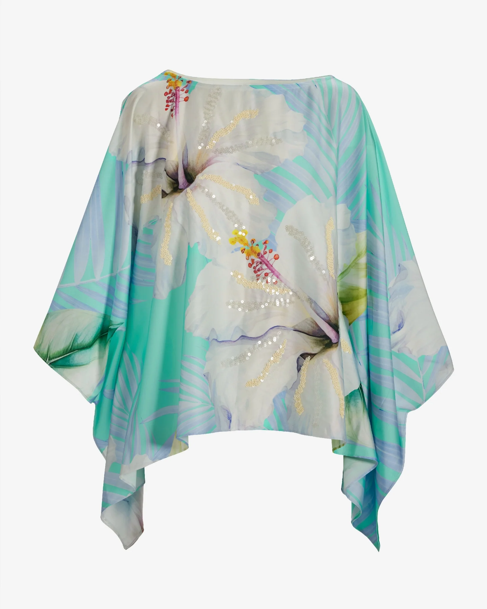 Print Charmeuse Poncho Exploded Hibiscus - Mycitystee
