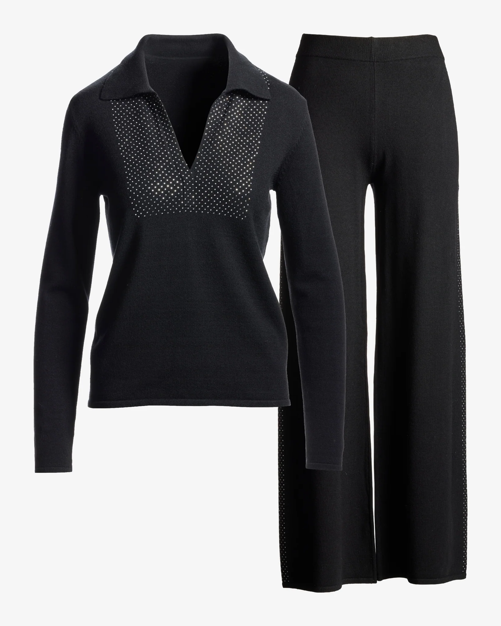 Heat Seal Wide Leg Lounge Set Proper Black - Mycitystee