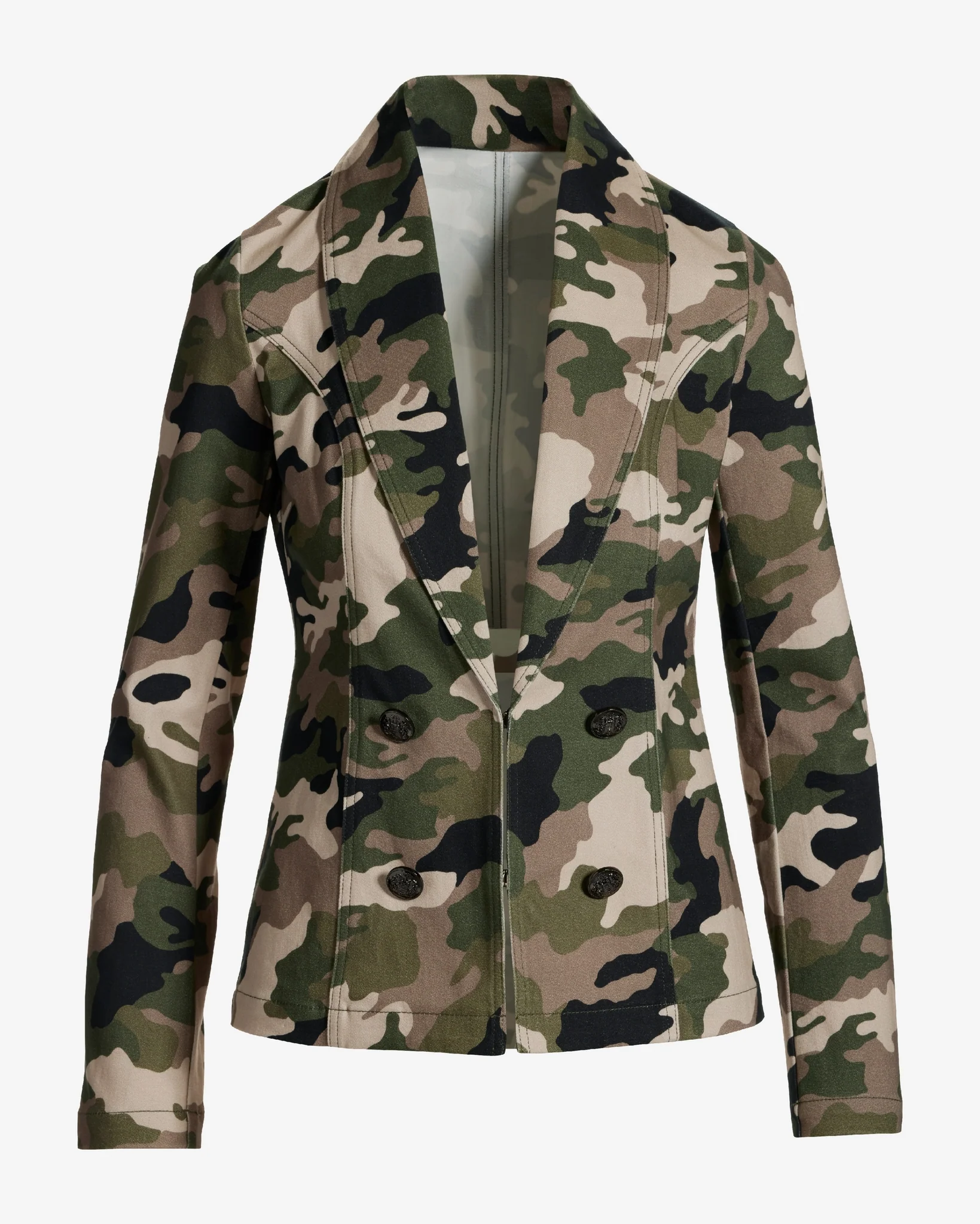 Camo Print Crest Button Shawl Collar Denim Jacket Proper Camo - Mycitystee