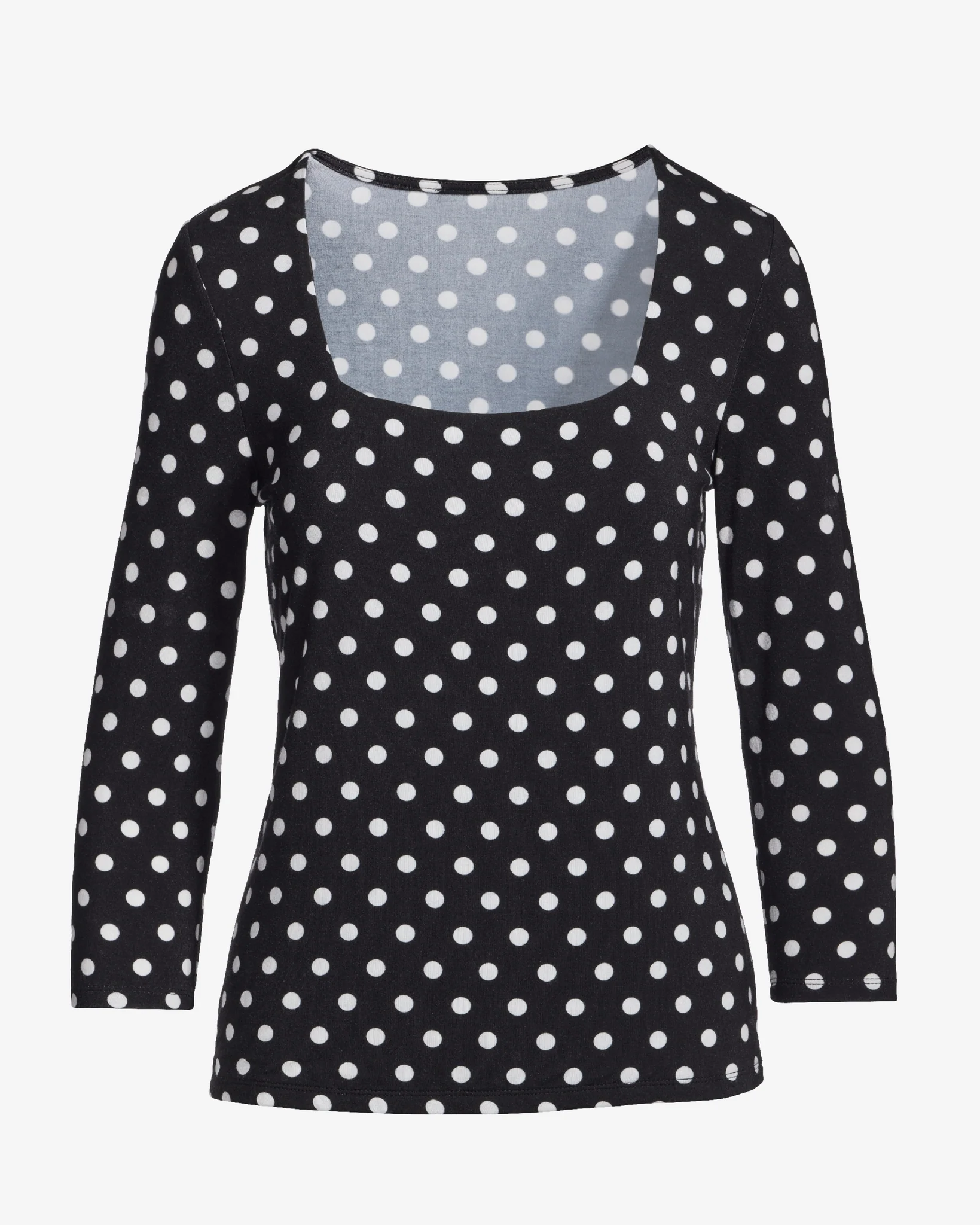 So Effortless Print Square Neck Three Quarter Sleeve Top Polka Dot - Mycitystee