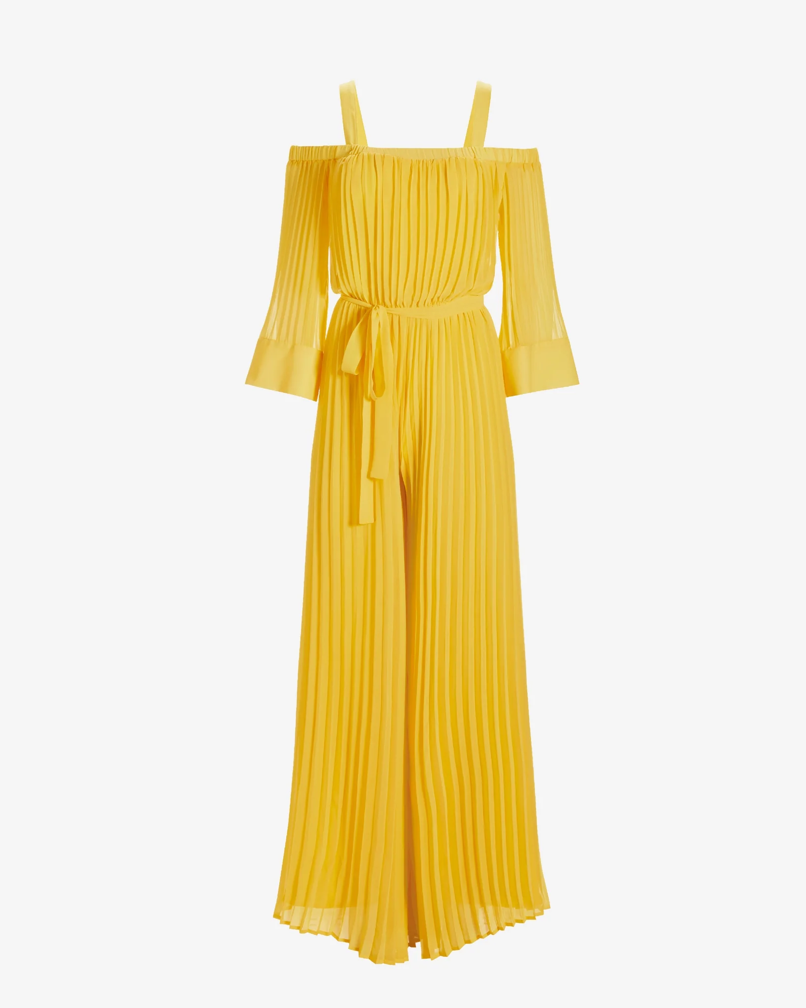 Cold Shoulder Blouson Pleated Jumpsuit Lemon Drop - Mycitystee