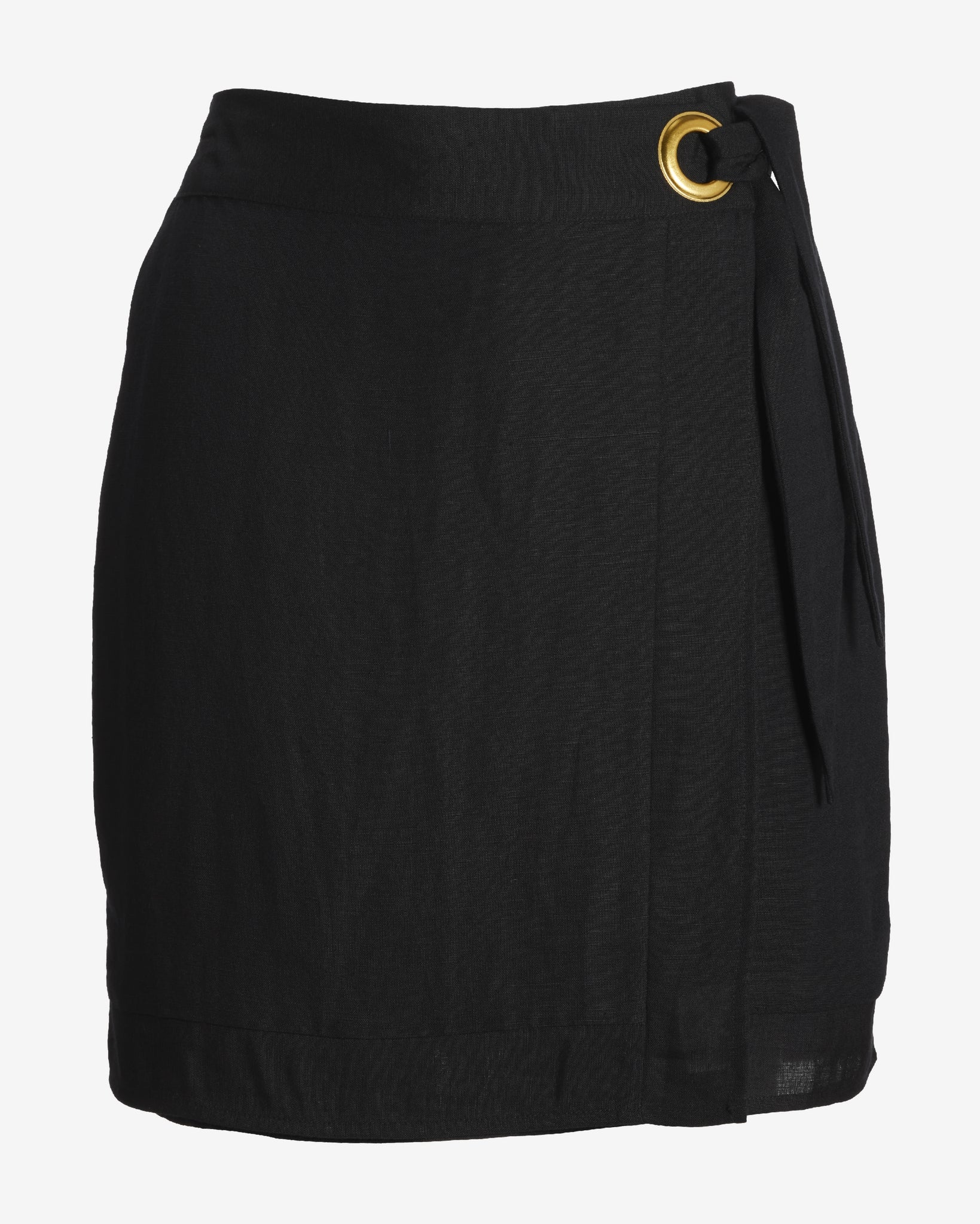 Linen Pull-On Wrap Skort Black - Mycitystee