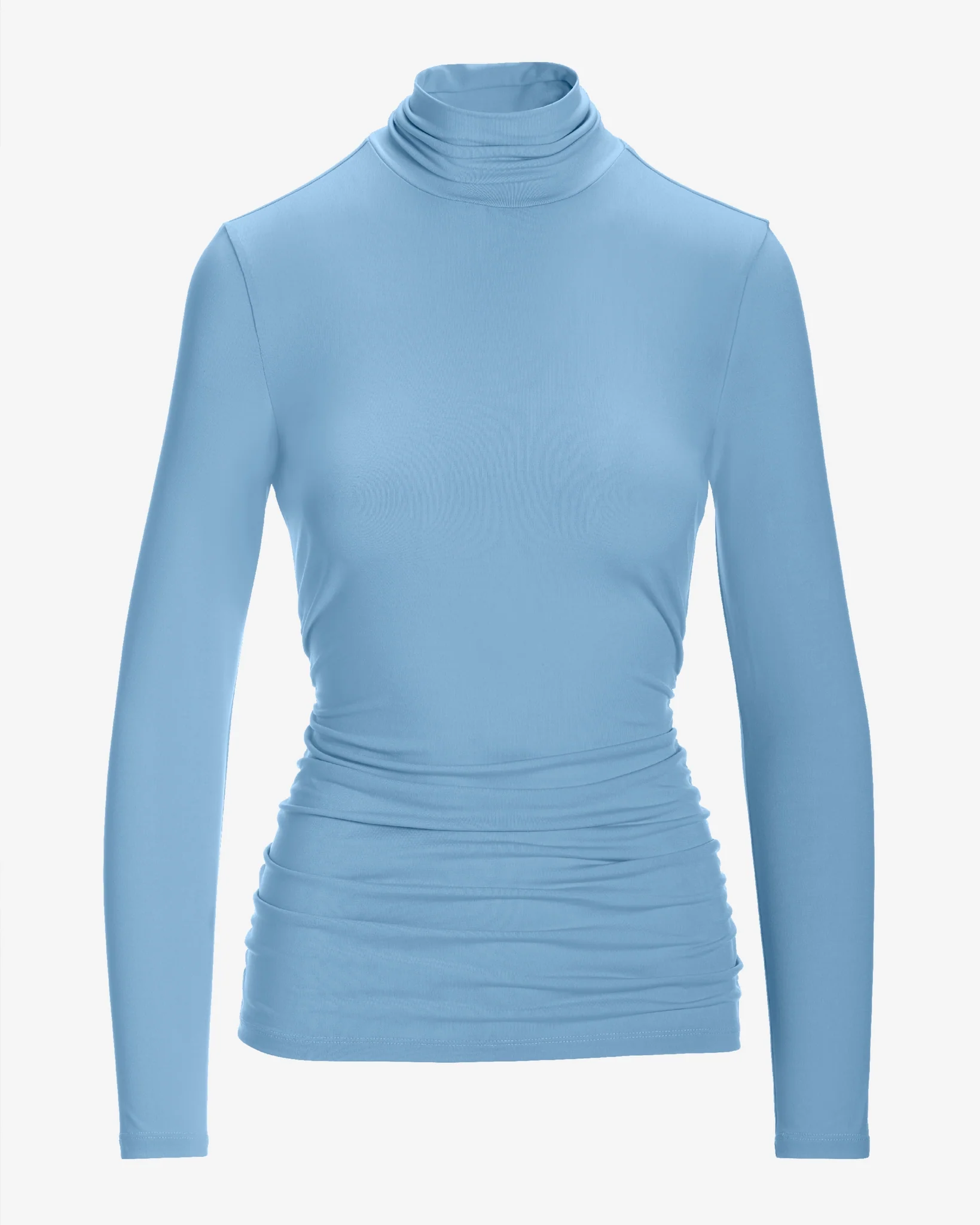 So Chic Ruched Turtleneck Top Clear Blue Sky - Mycitystee