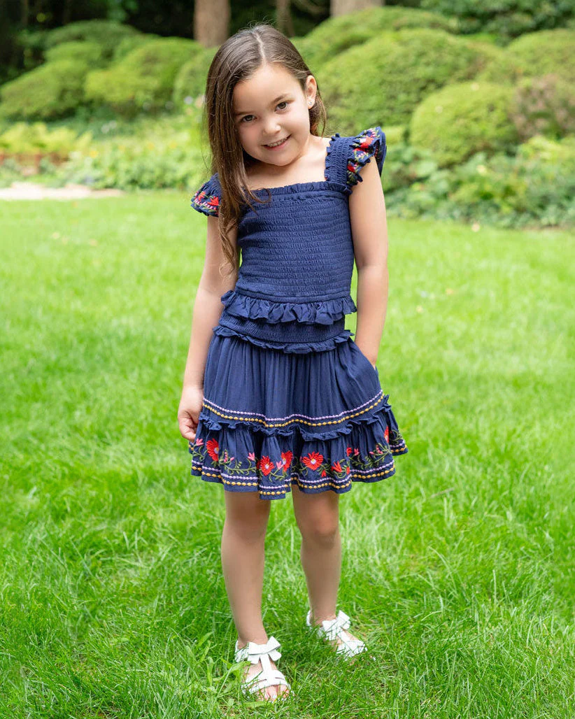 Girls Zoe Dress In Gardenia Embroidery - Mycitystee