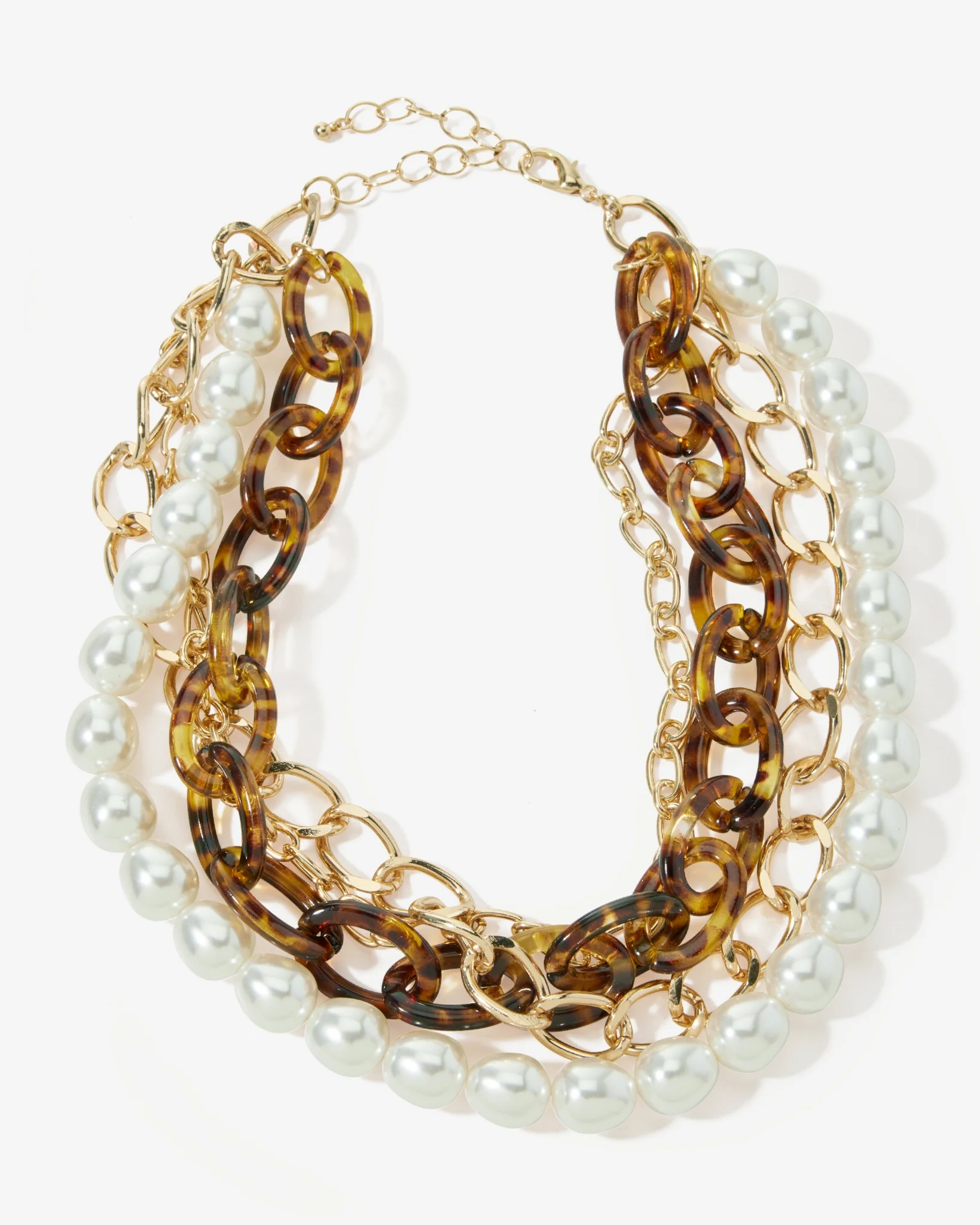 Tortoise Chain and Pearl Layered Necklace Tortoise - Mycitystee