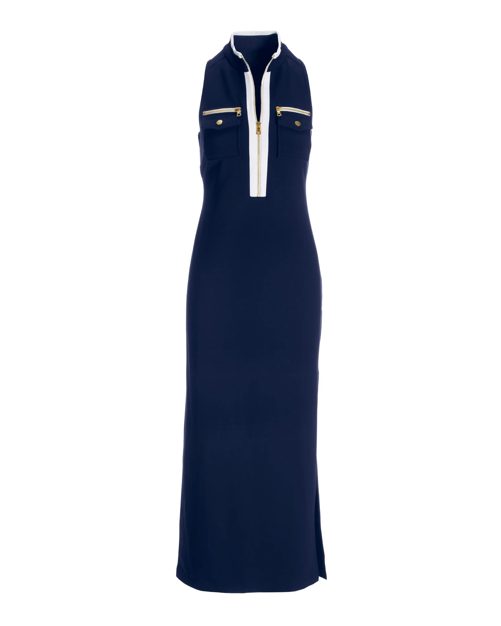 Sleeveless Chic Zip Maxi Dress Navy/White - Mycitystee