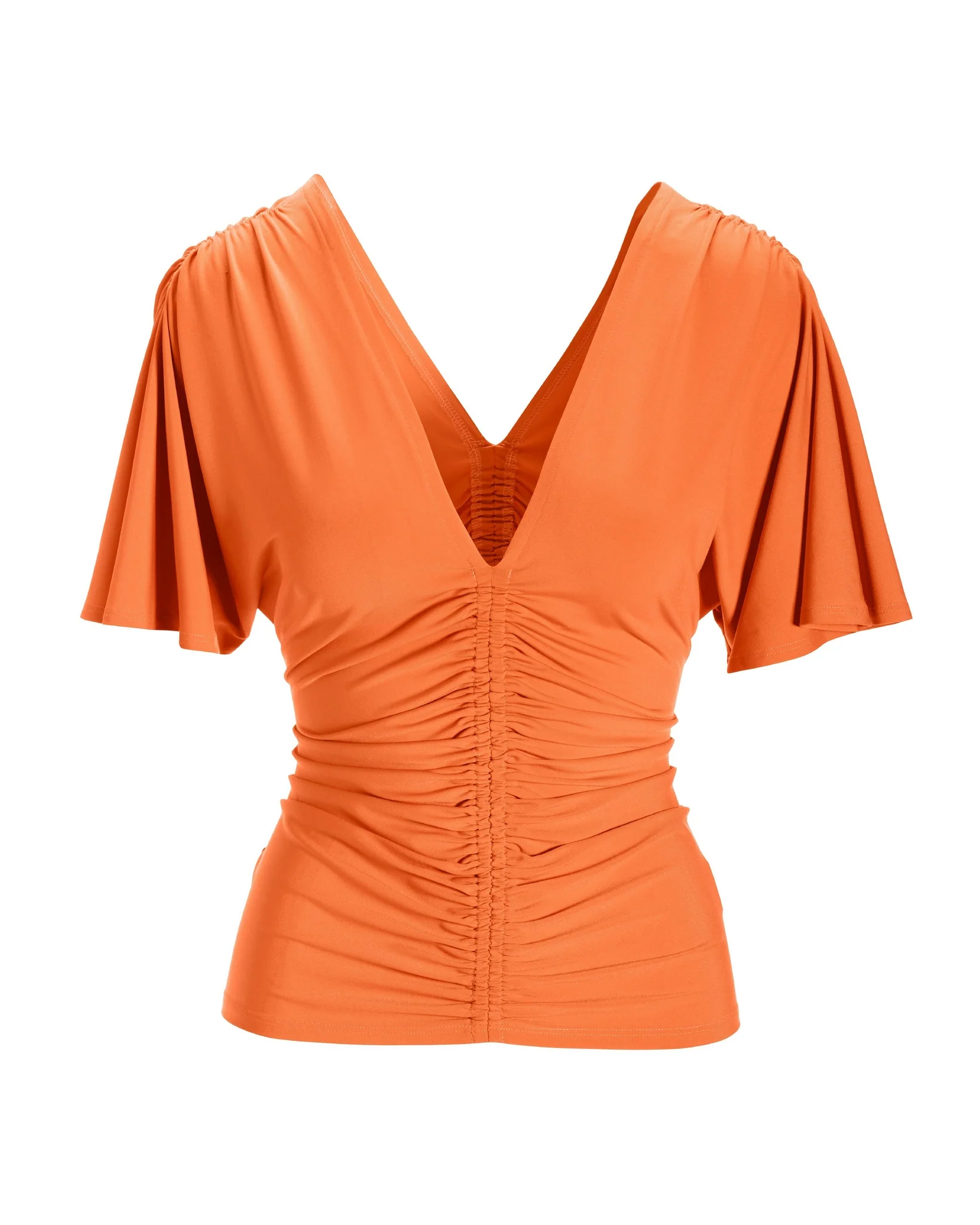 Ruched Center V Neck Short Sleeve Top Nectarine - Mycitystee