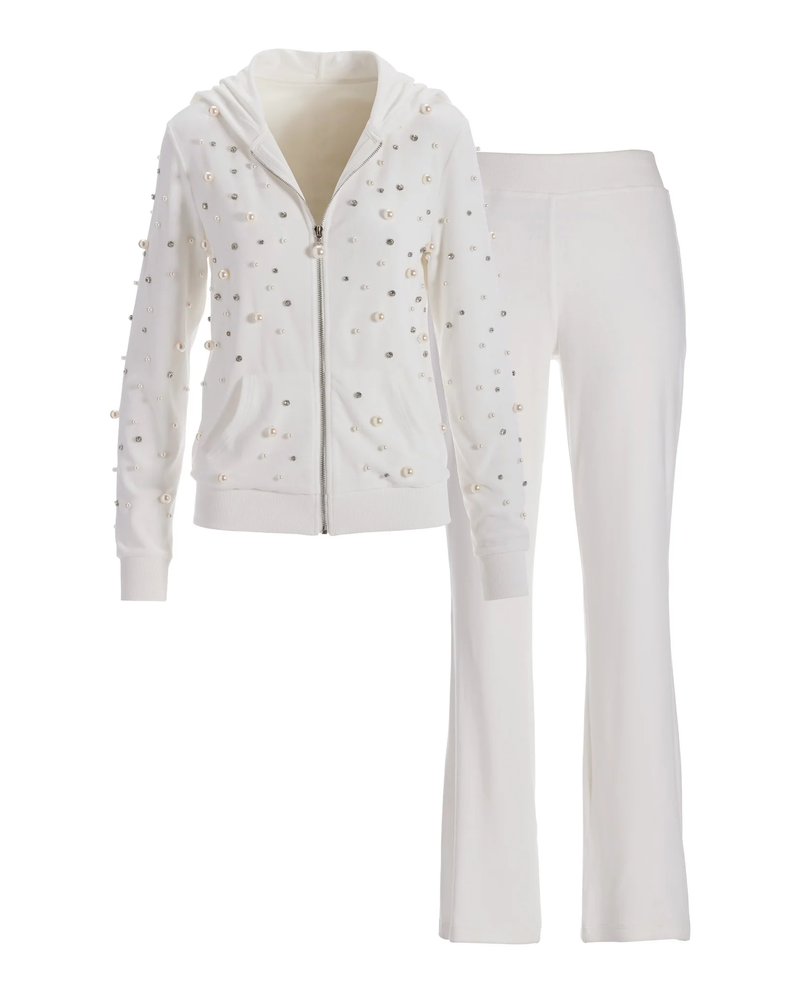 Pearl and Rhinestone Velour Set White - Mycitystee