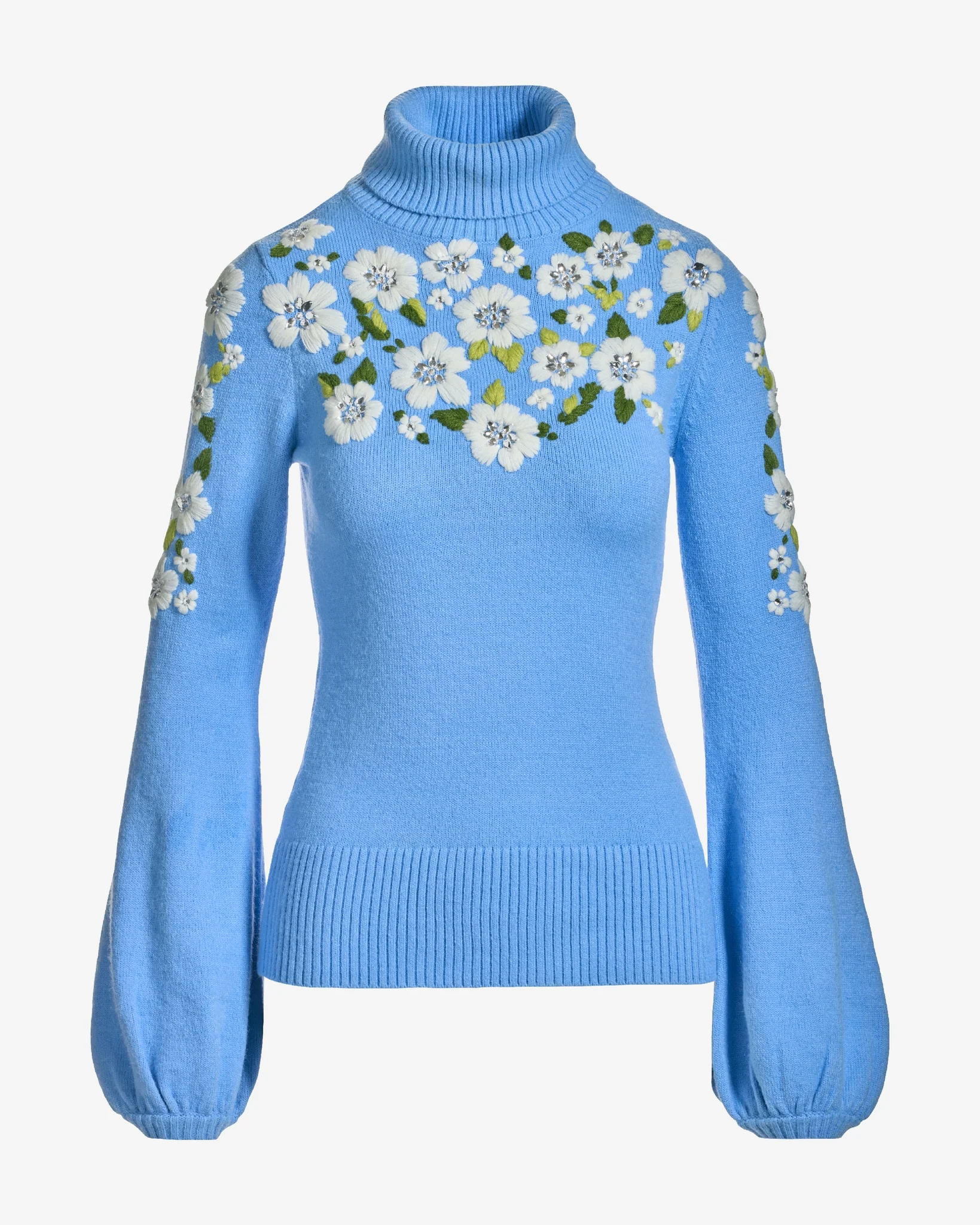 Flower Embroidered Turtleneck Sweater Blue Daze - Mycitystee