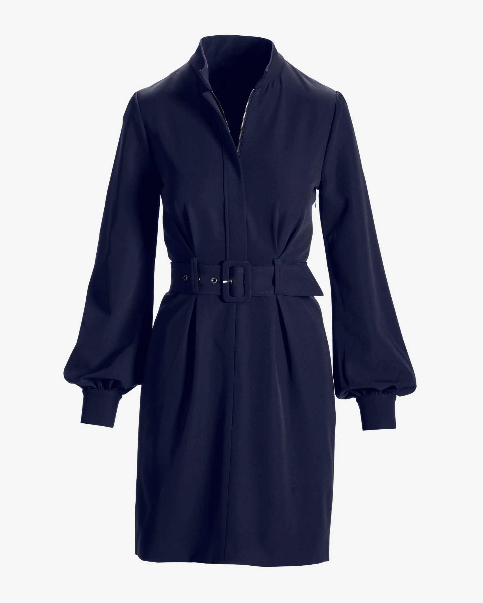 Long Sleeve Crepe Zip Up Dress Navy - Mycitystee