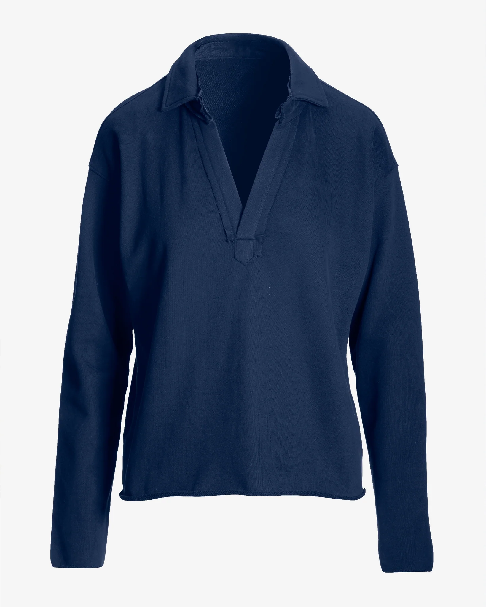 Cotton Comfort Collared V Neck Lounge Sweatshirt Navy - Mycitystee