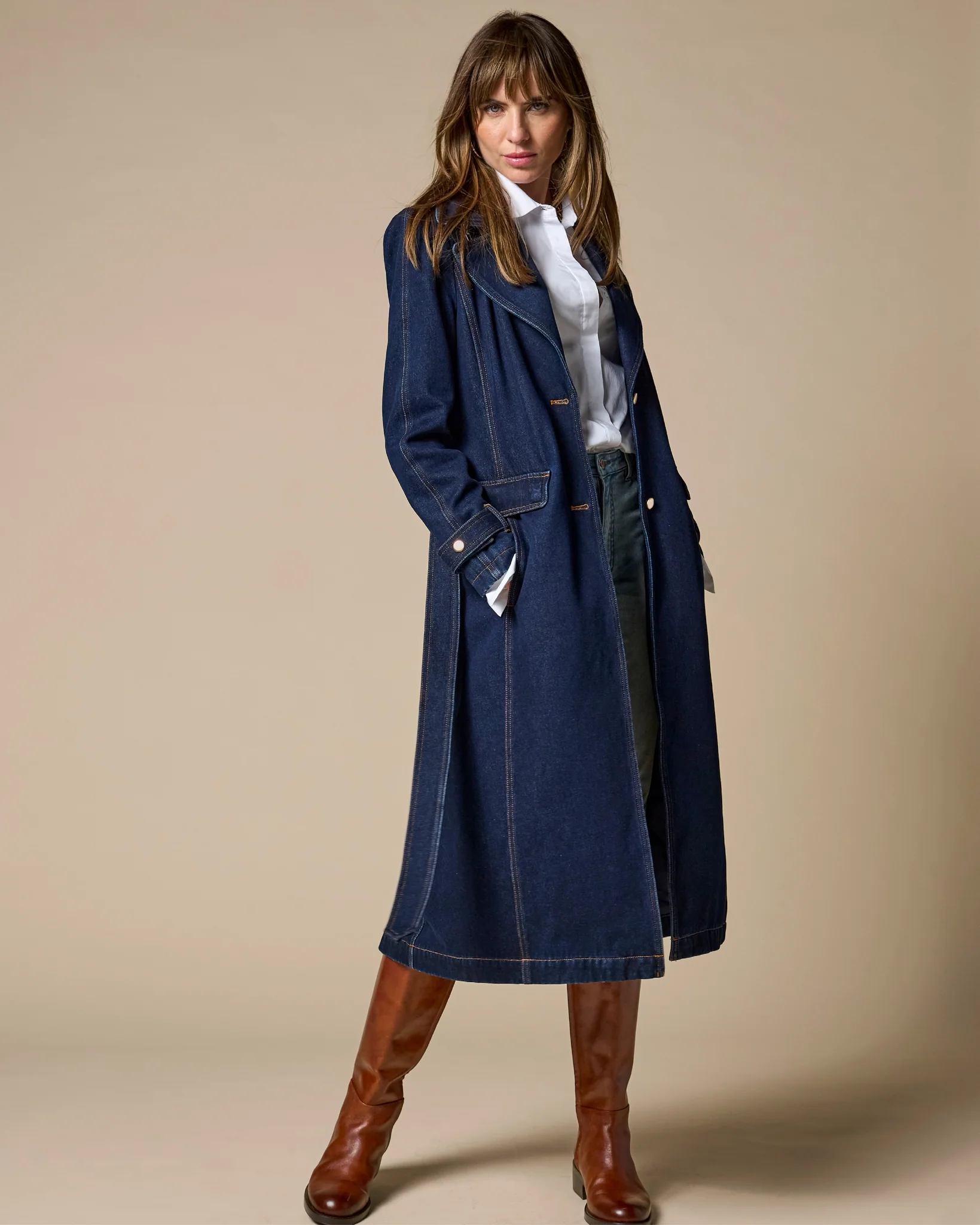 Chic Denim Belted Trench Coat Rinse - Mycitystee