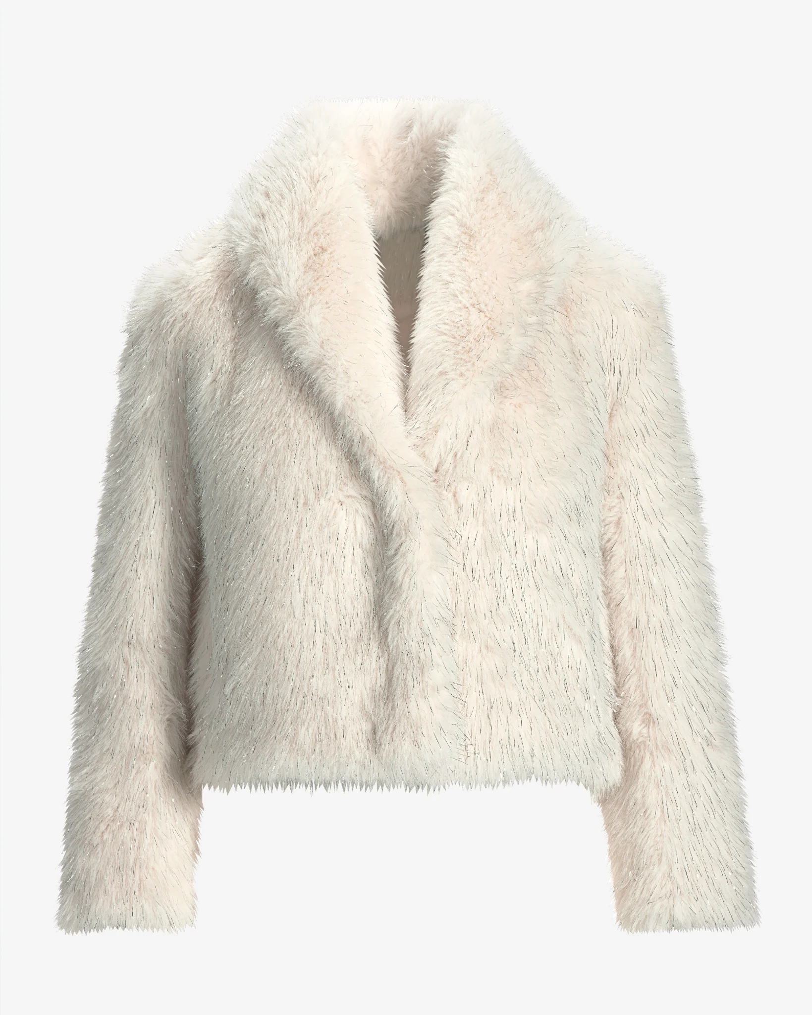 Metallic Faux Fur Shawl Collar Chubby Off White/Silver - Mycitystee