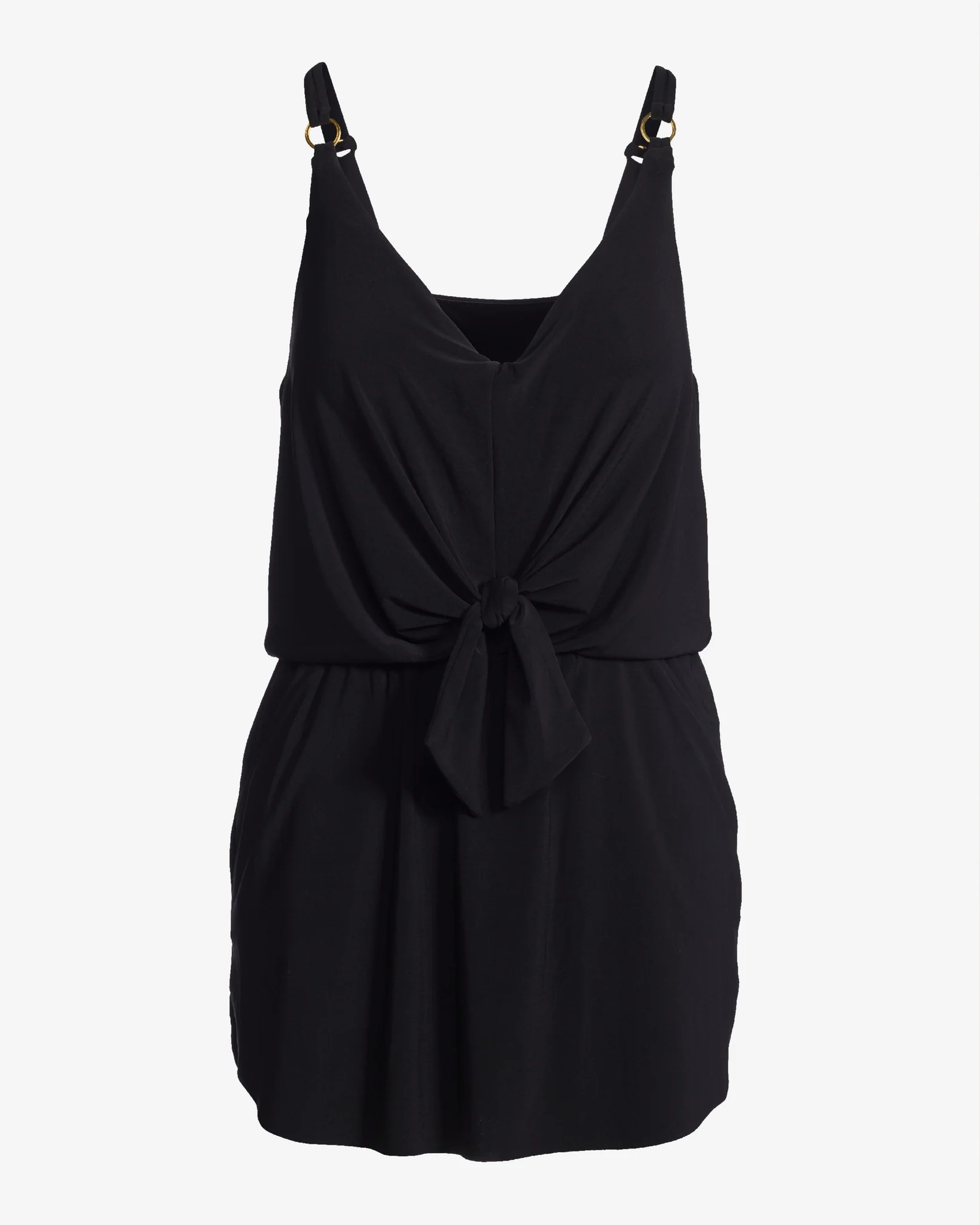Tie Front Ring Detail Swim Dress Black - Mycitystee