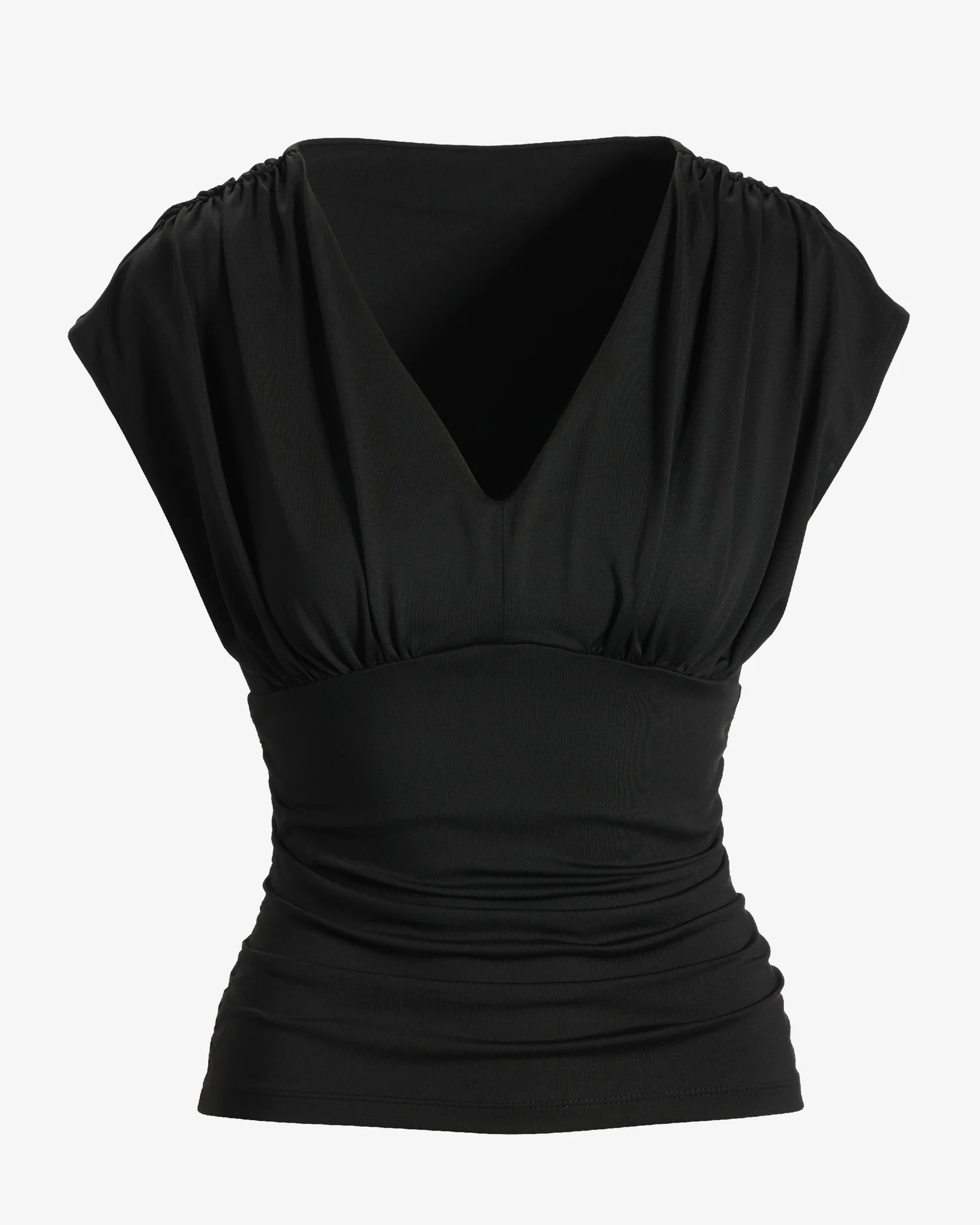 So Modern Ruched V Neck Knit Top Proper Black - Mycitystee
