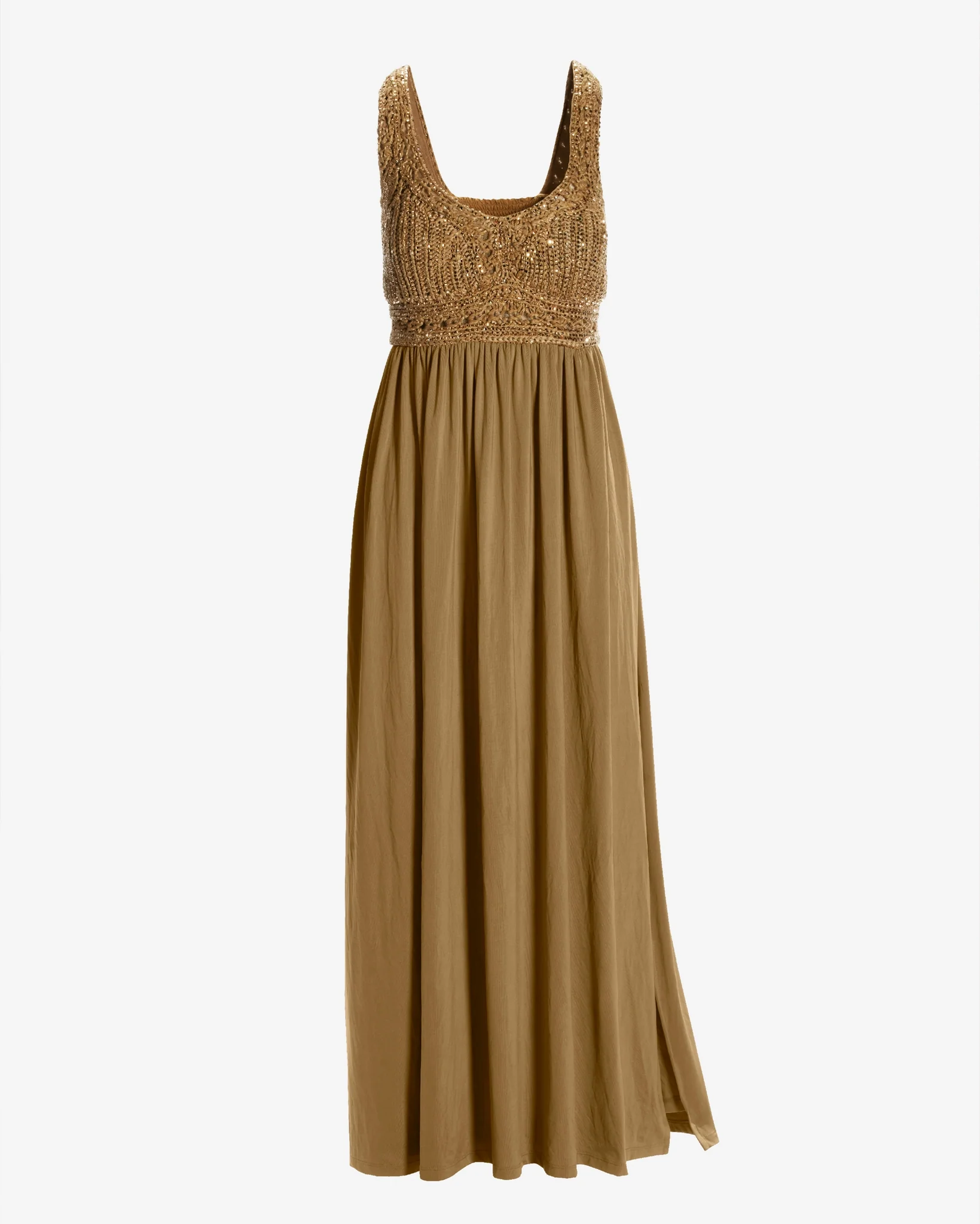 Crystal Embellished Crochet Maxi Dress Tigers Eye - Mycitystee